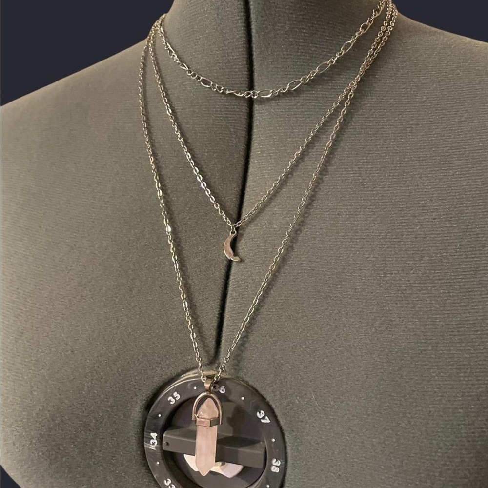 Layered Celestial Moon & Crystal Pendant Necklace